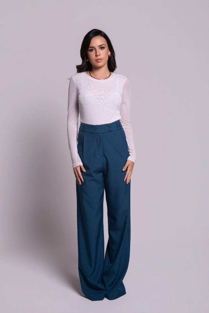 Calça Pantalona Cecília Azul Petróleo