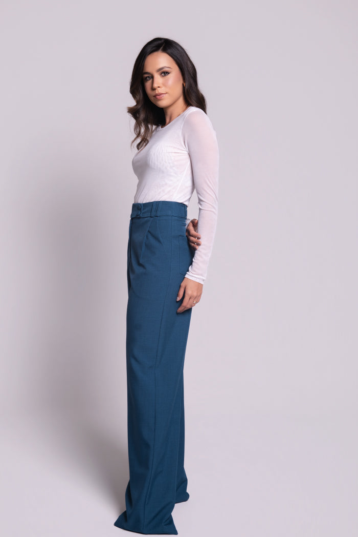 Calça Pantalona Cecília Azul Petróleo