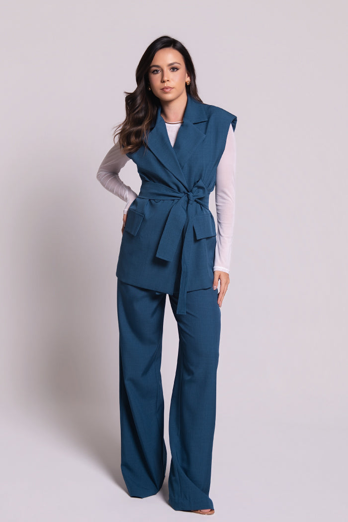Calça Pantalona Cecília Azul Petróleo