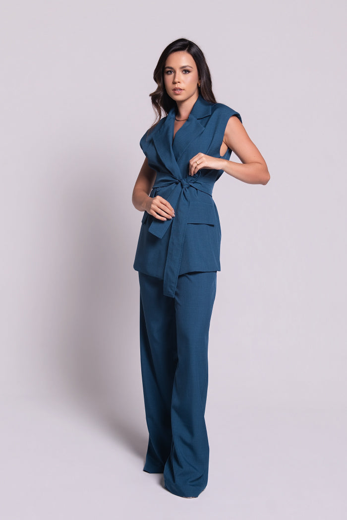 Calça Pantalona Cecília Azul Petróleo
