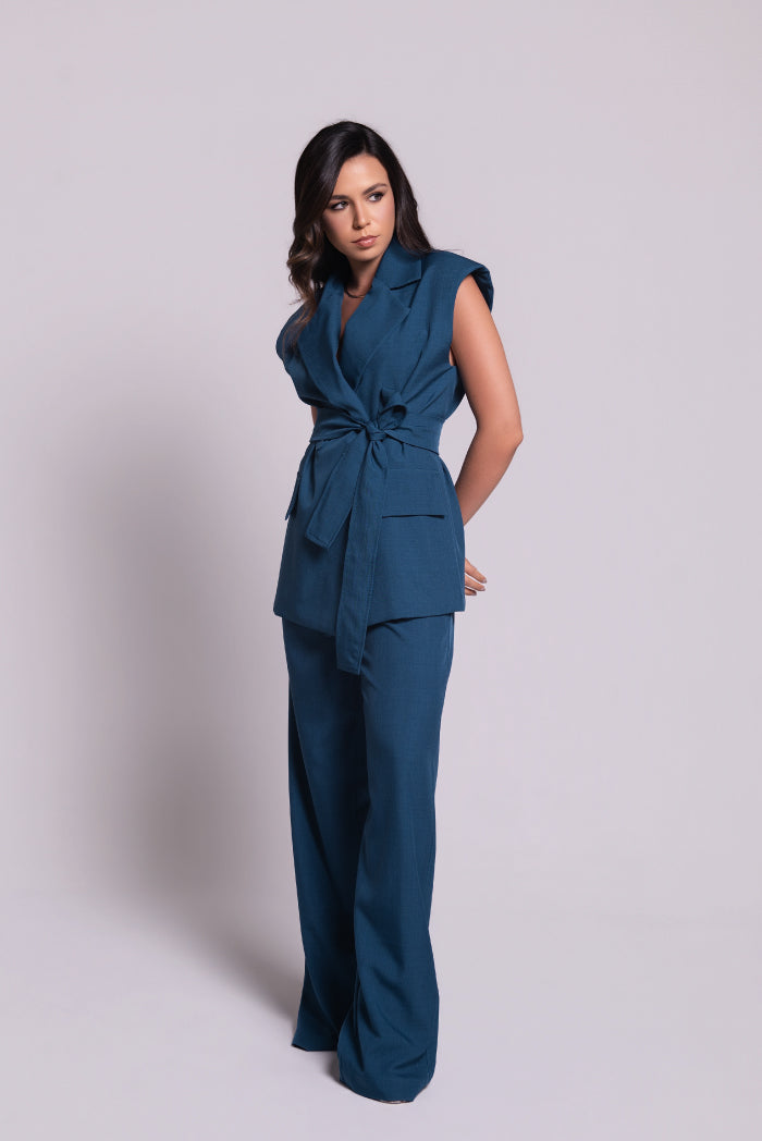 Calça Pantalona Cecília Azul Petróleo