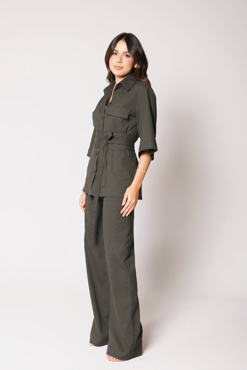 Calça Cargo Georgia Linho Verde