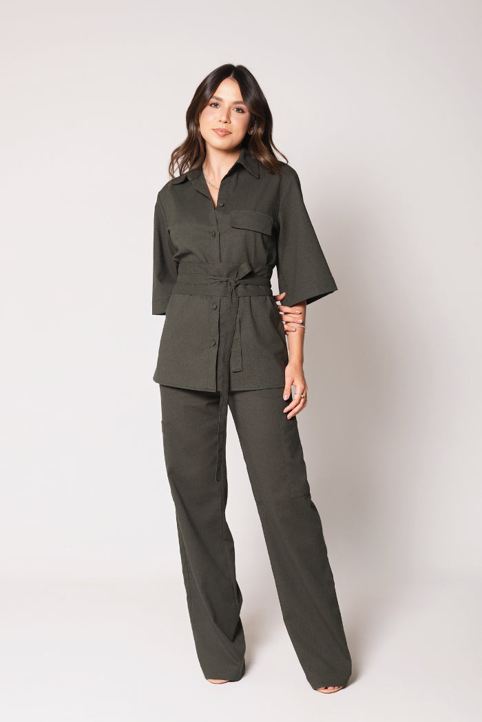 Calça Cargo Georgia Linho Verde