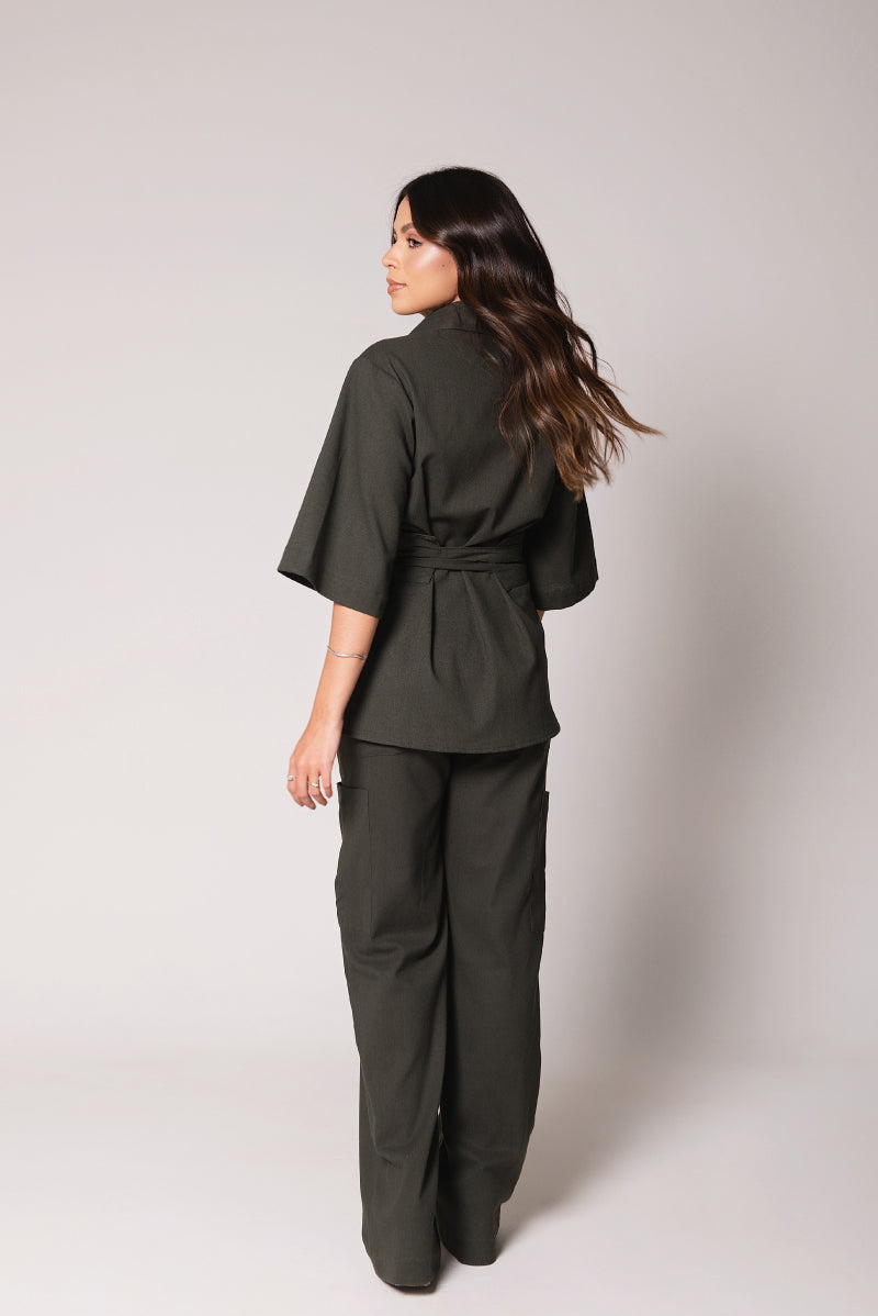 Calça Cargo Georgia Linho Verde