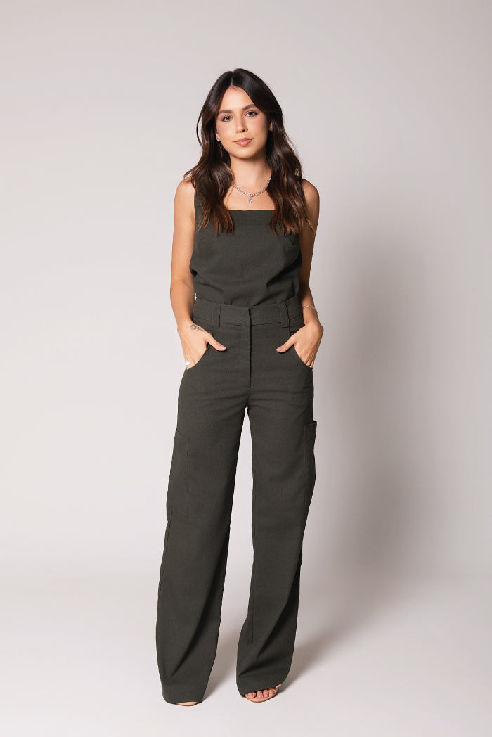 Calça Cargo Georgia Linho Verde