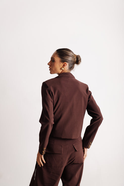 Blazer Curto Alfaiataria Ruth Marrom Café Ällie