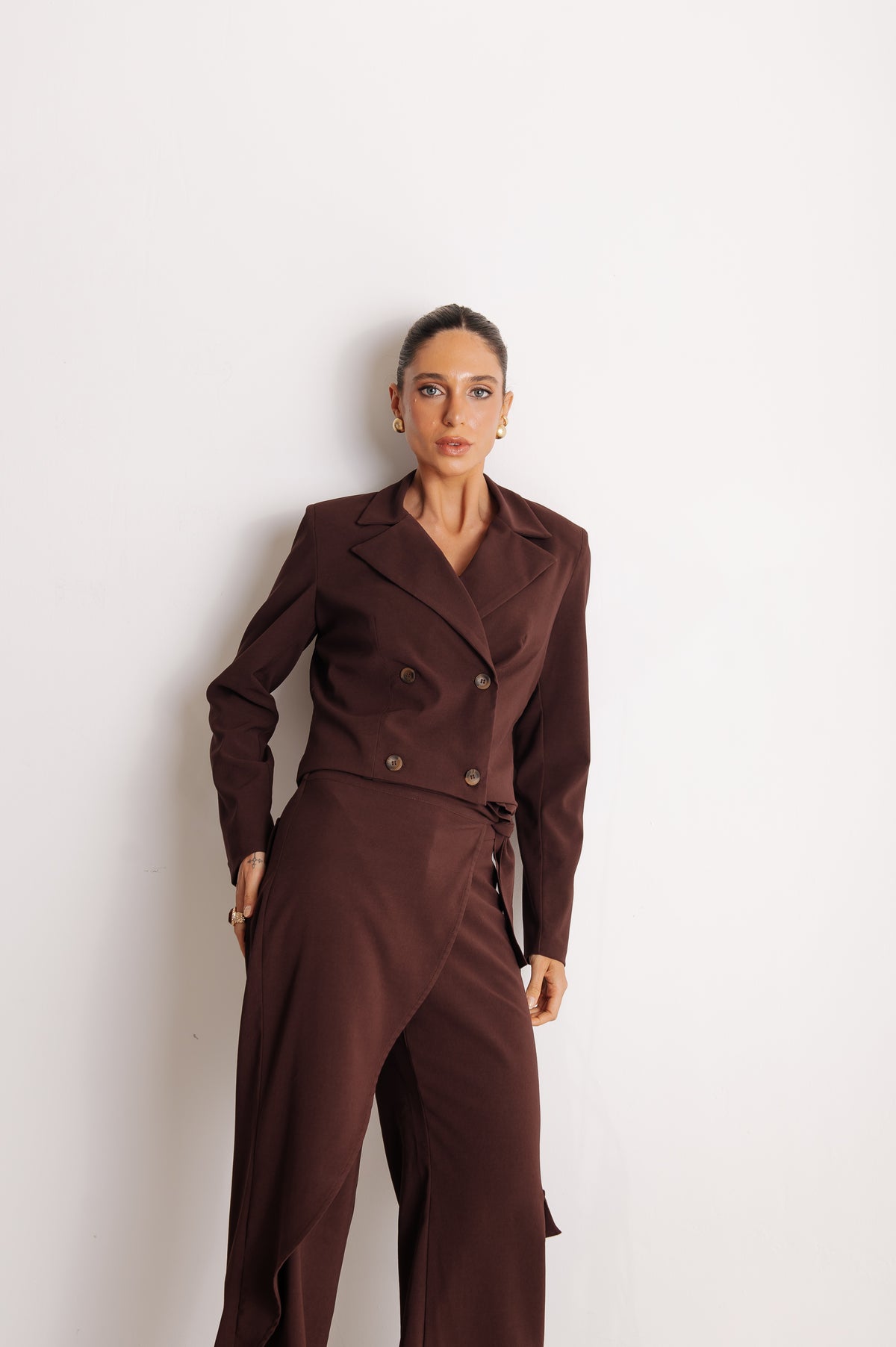 Blazer Curto Alfaiataria Ruth Marrom Café Ällie