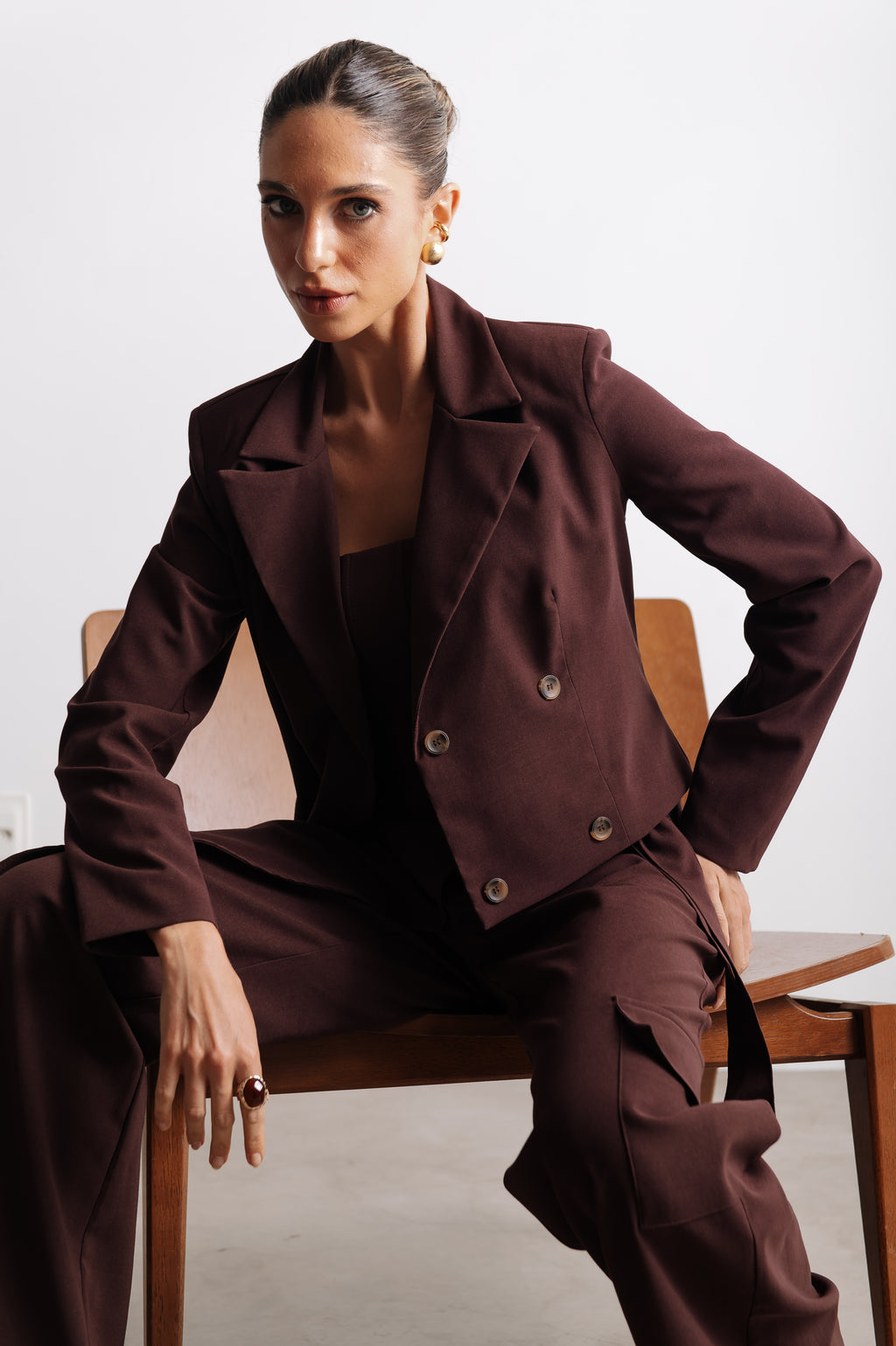 Blazer Curto Alfaiataria Ruth Marrom Café Ällie
