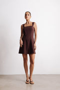 Vestido Evasê Alfaiataria Taliany Marrom Café Ällie