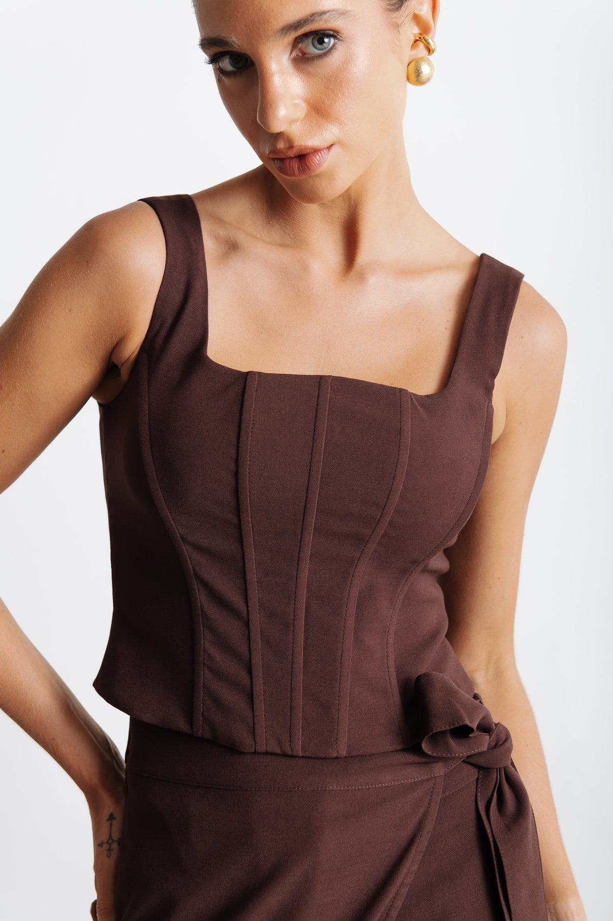 Corselet Alfaiataria Pietra Marrom Café Ällie