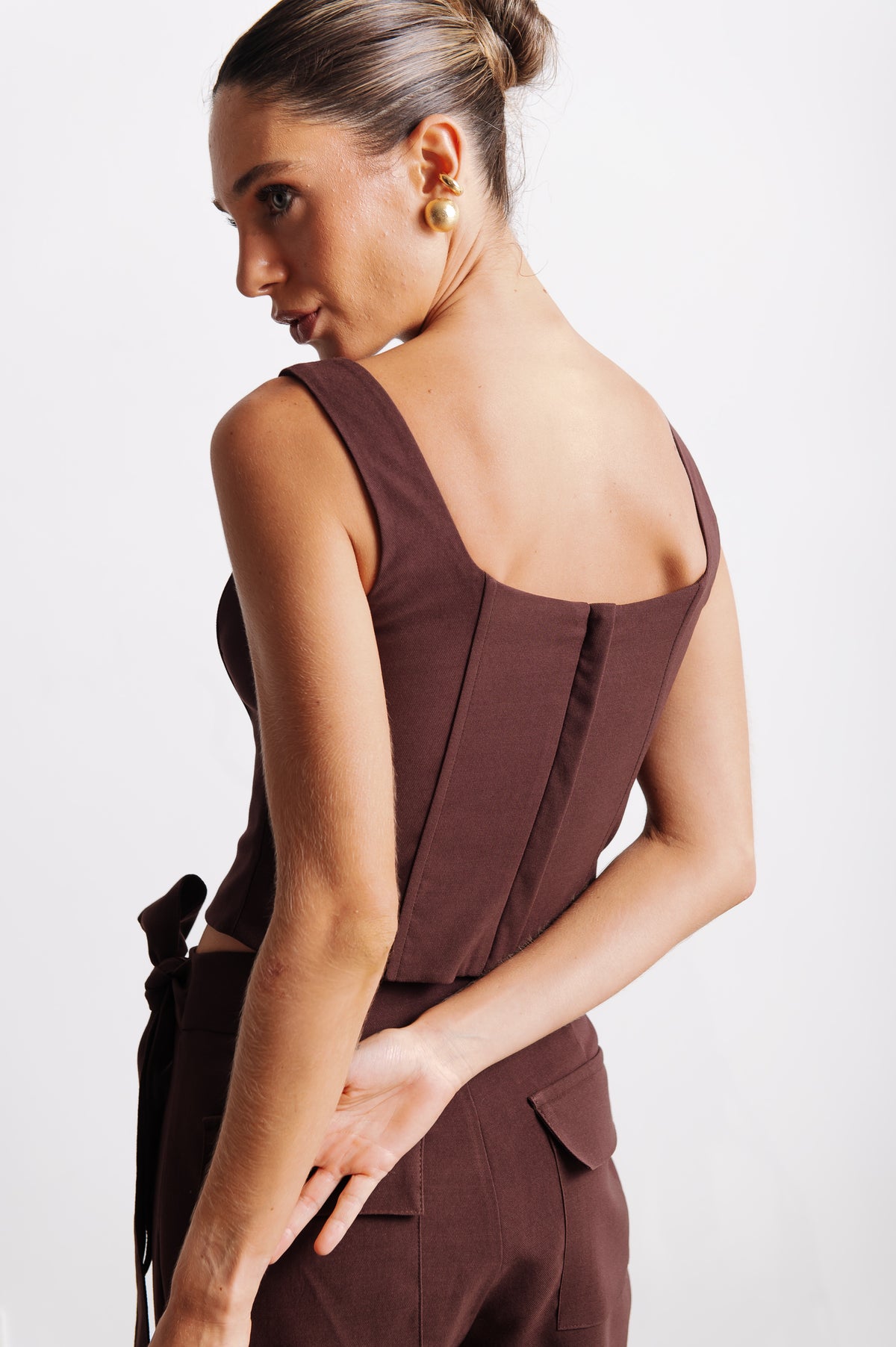 Corselet Alfaiataria Pietra Marrom Café Ällie
