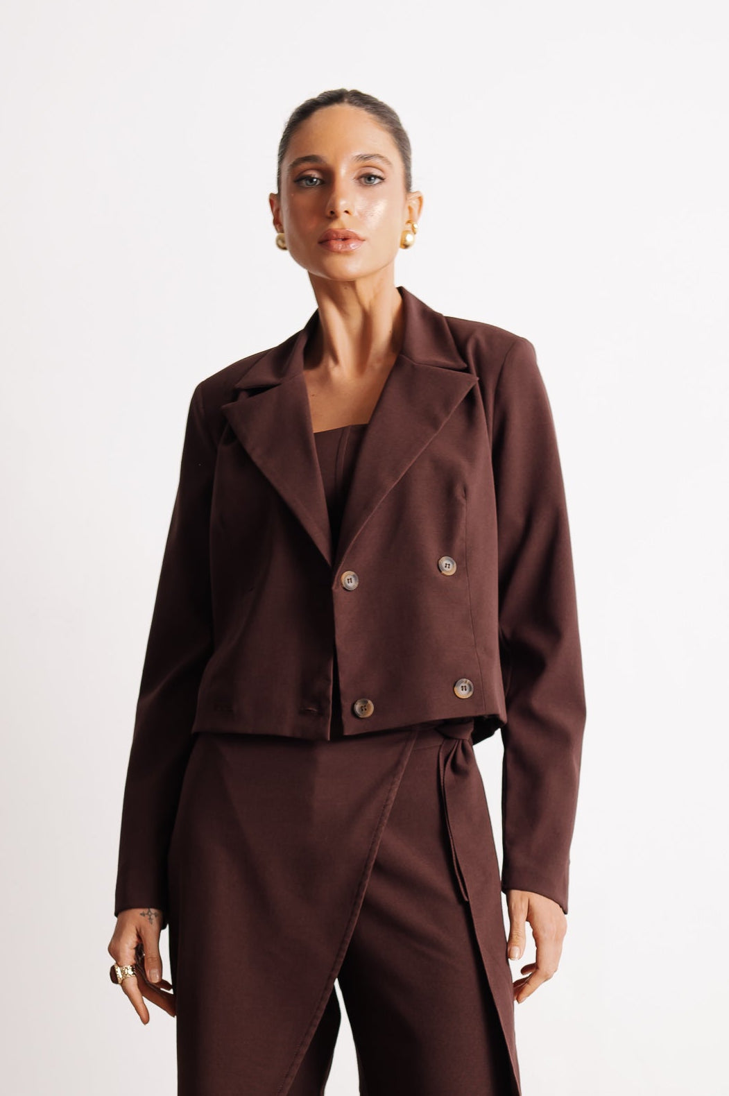 Blazer Curto Alfaiataria Ruth Marrom Café Ällie