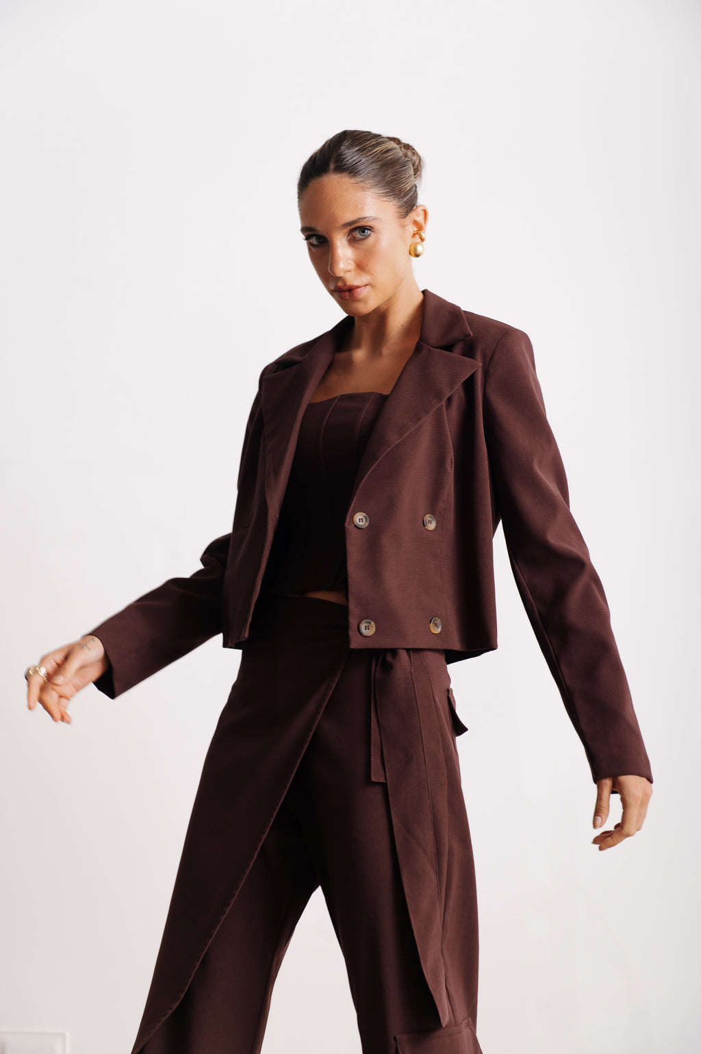 Blazer Curto Alfaiataria Ruth Marrom Café Ällie