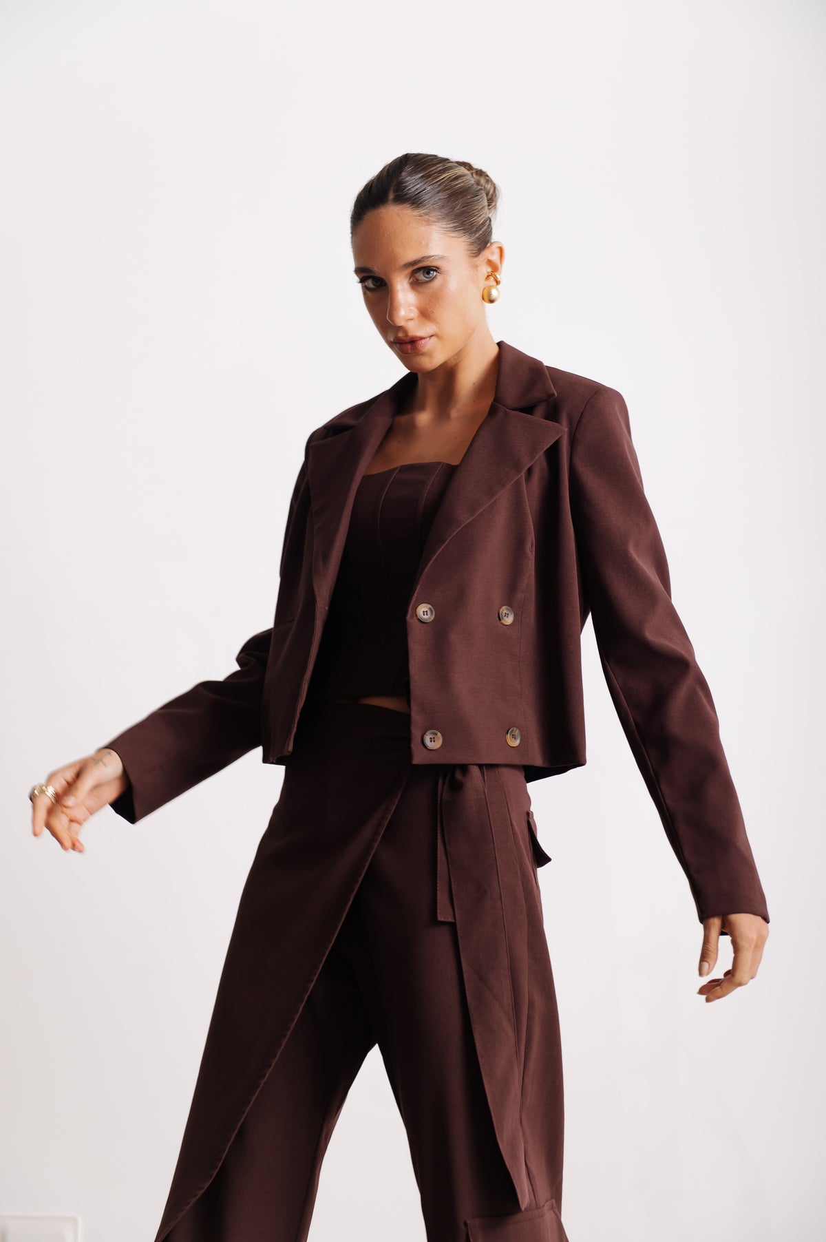 Blazer Curto Alfaiataria Ruth Marrom Café Ällie