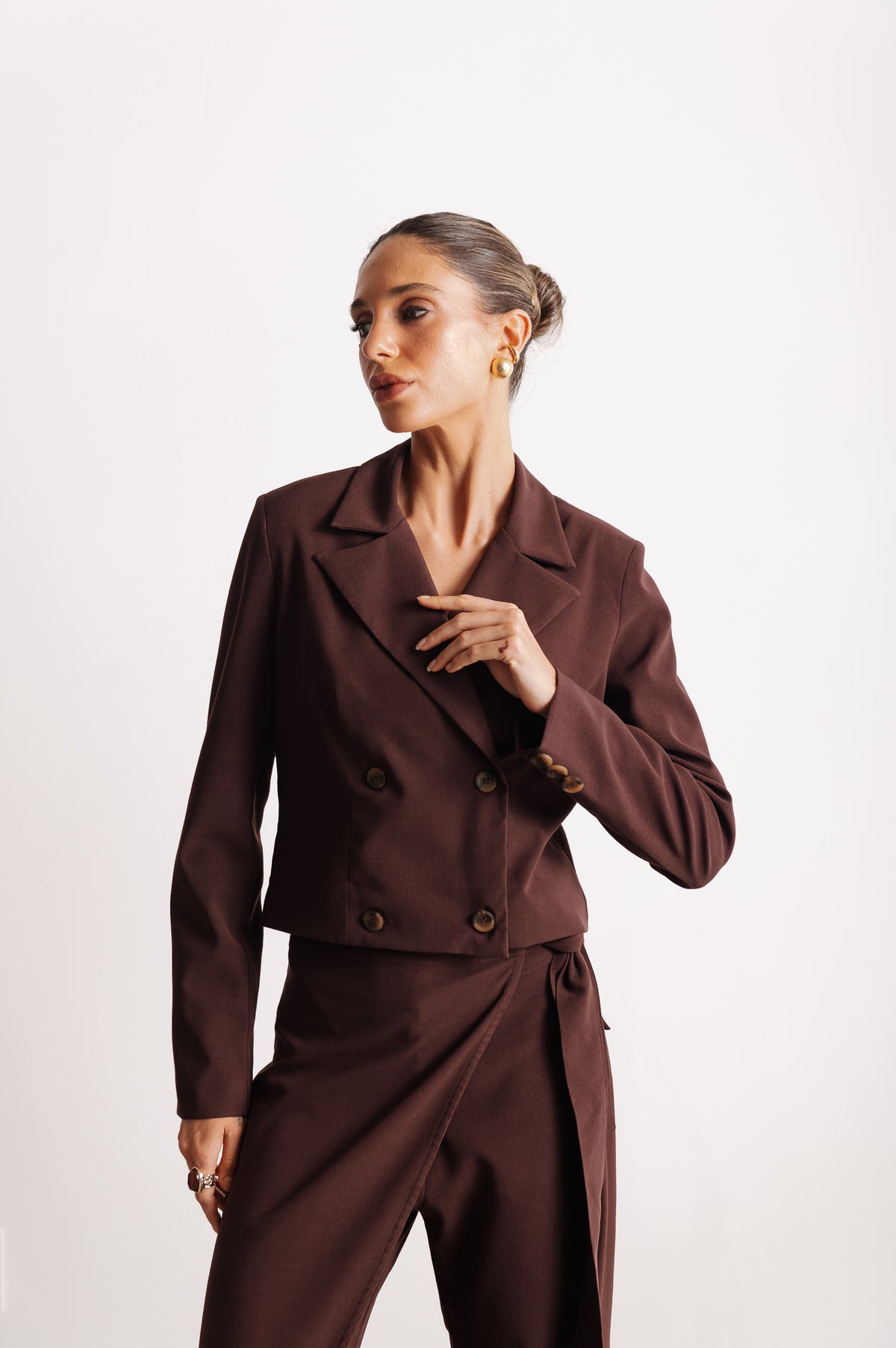 Blazer Curto Alfaiataria Ruth Marrom Café Ällie