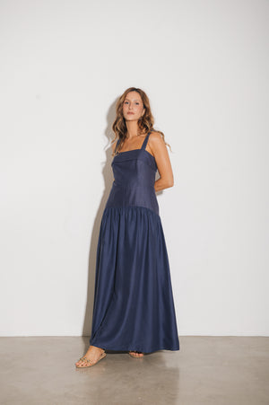 Vestido Maxi Midi Débora Azul Jeans Ällie