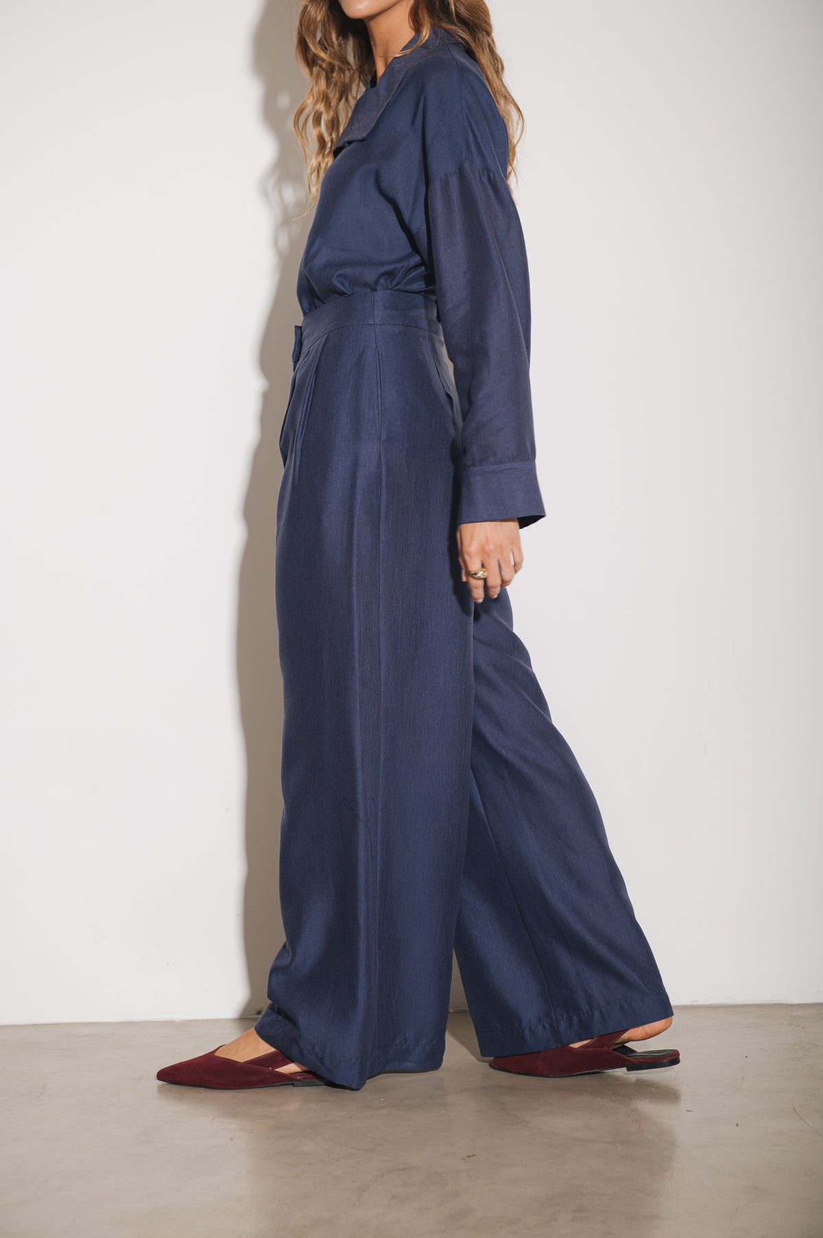 Calça Pantalona Alfaiataria Clementine Azul Jeans Ällie