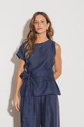 Blusa Alfaiataria Amarração Amira Azul Jeans Ällie
