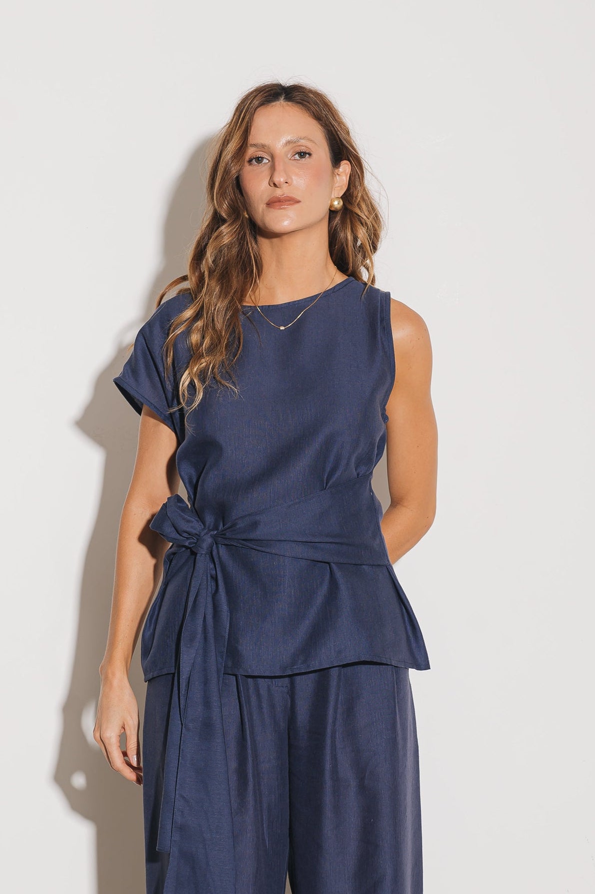 Blusa Alfaiataria Amarração Amira Azul Jeans Ällie