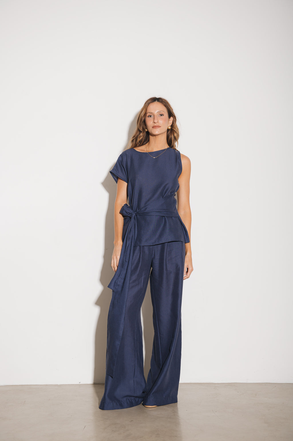 Blusa Alfaiataria Amarração Amira Azul Jeans Ällie