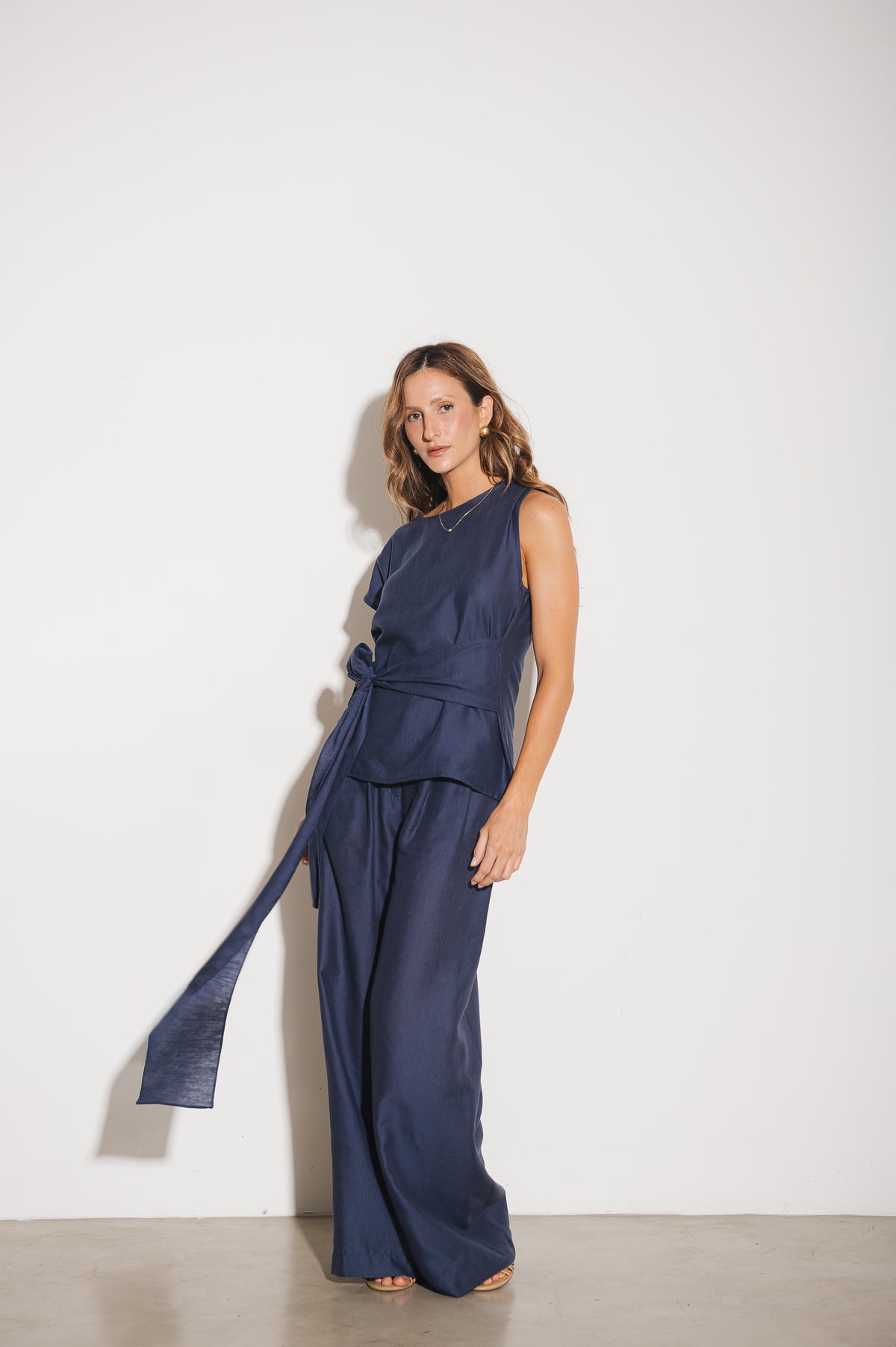 Blusa Alfaiataria Amarração Amira Azul Jeans Ällie