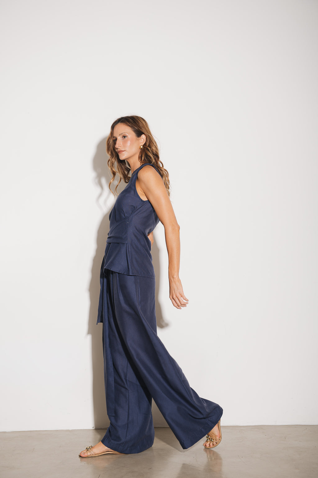 Calça Pantalona Alfaiataria Clementine Azul Jeans Ällie