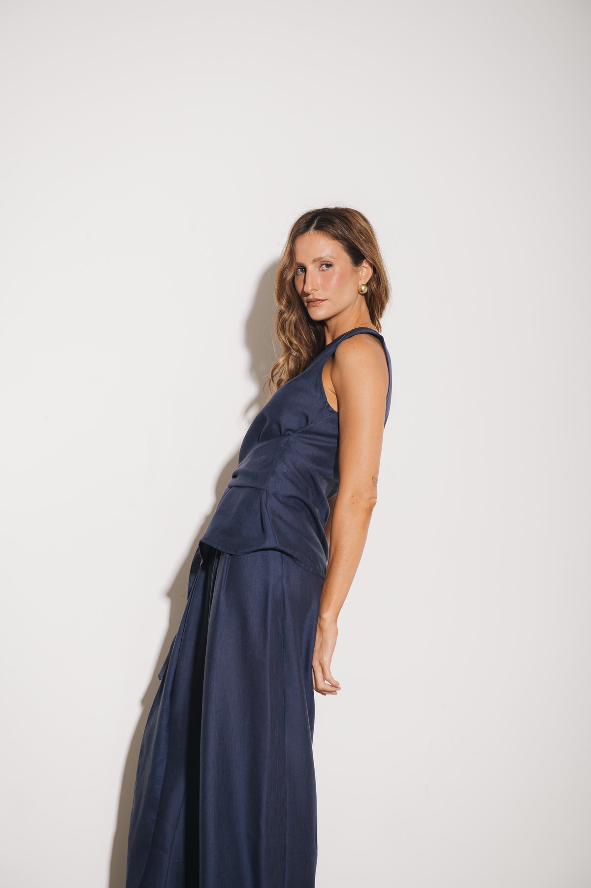 Blusa Alfaiataria Amarração Amira Azul Jeans Ällie
