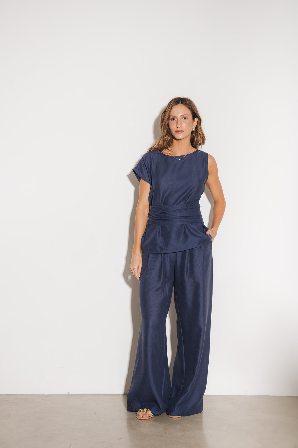 Blusa Alfaiataria Amarração Amira Azul Jeans Ällie