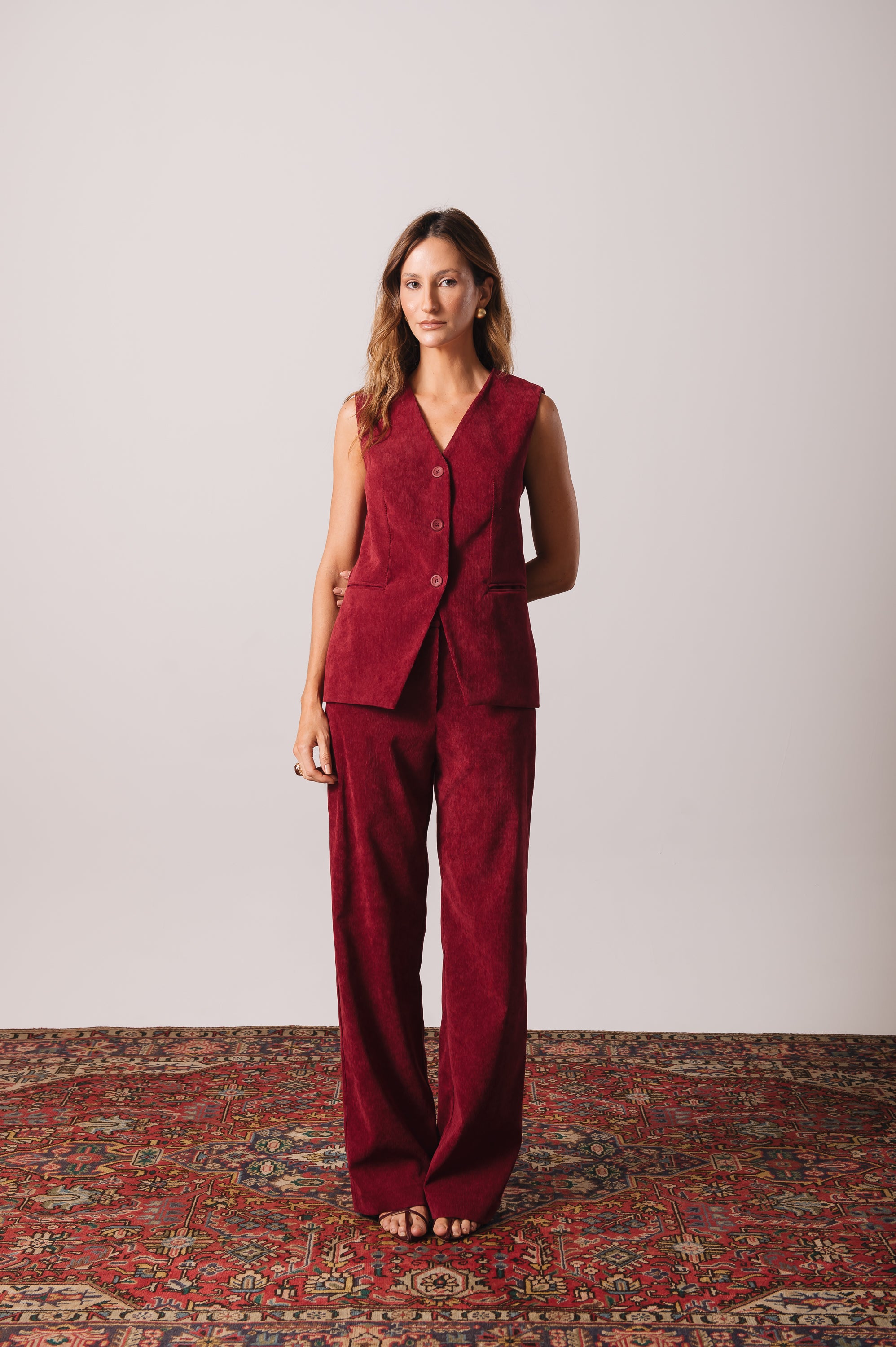 Calça Pantalona Veludo Adélia Marsala Ällie