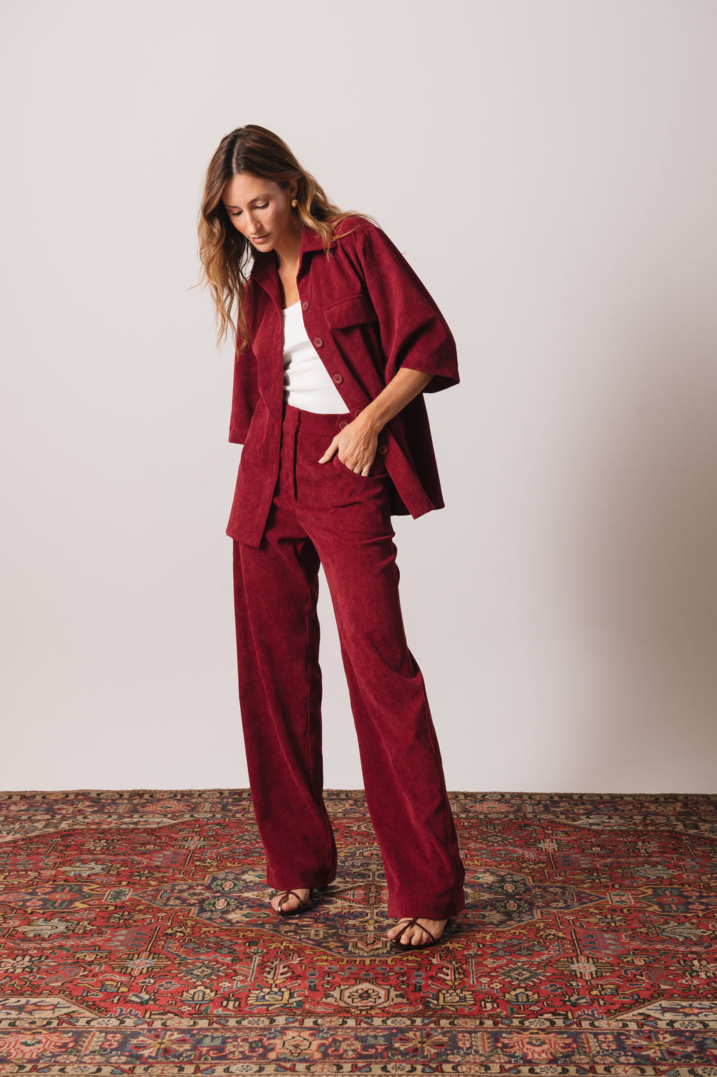 Camisa Veludo Juliana Marsala Ällie