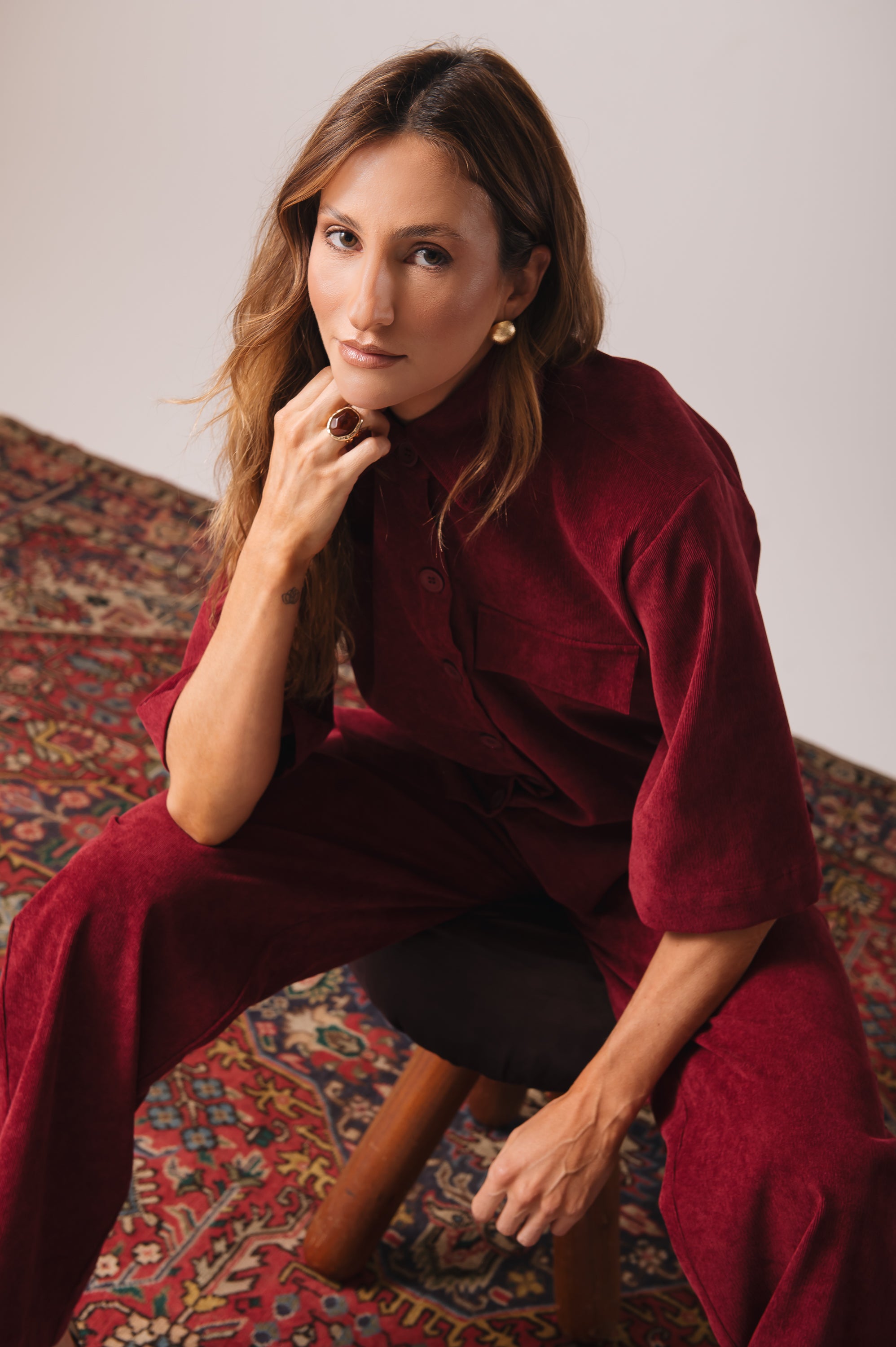 Camisa Veludo Juliana Marsala Ällie