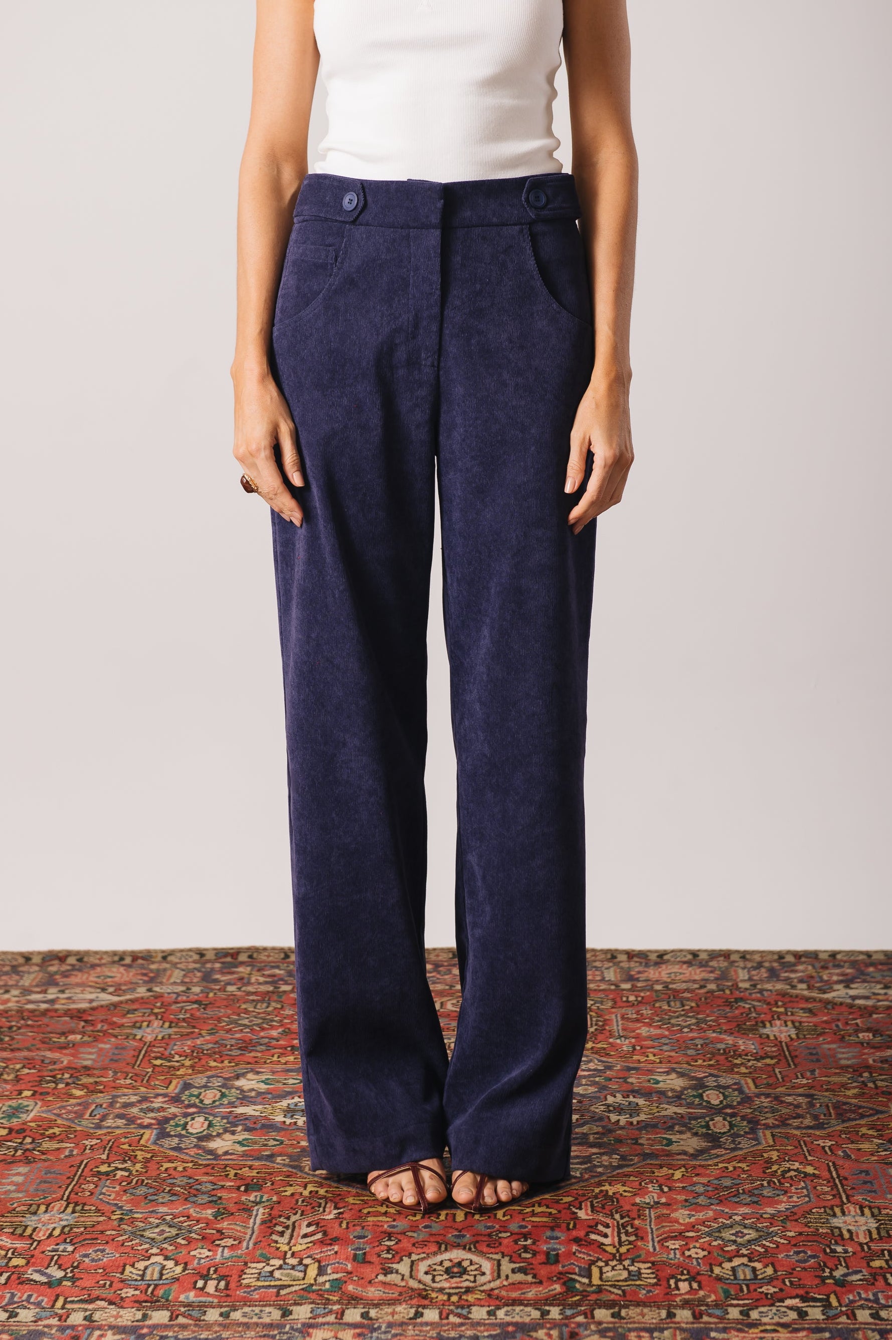 Calça Pantalona Veludo Adélia Azul Marinho Ällie