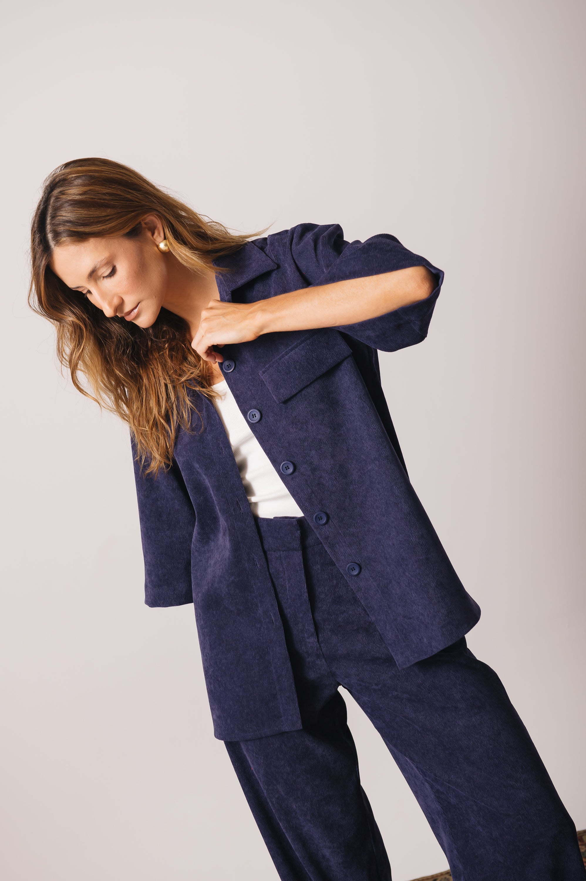 Calça Pantalona Veludo Adélia Azul Marinho Ällie