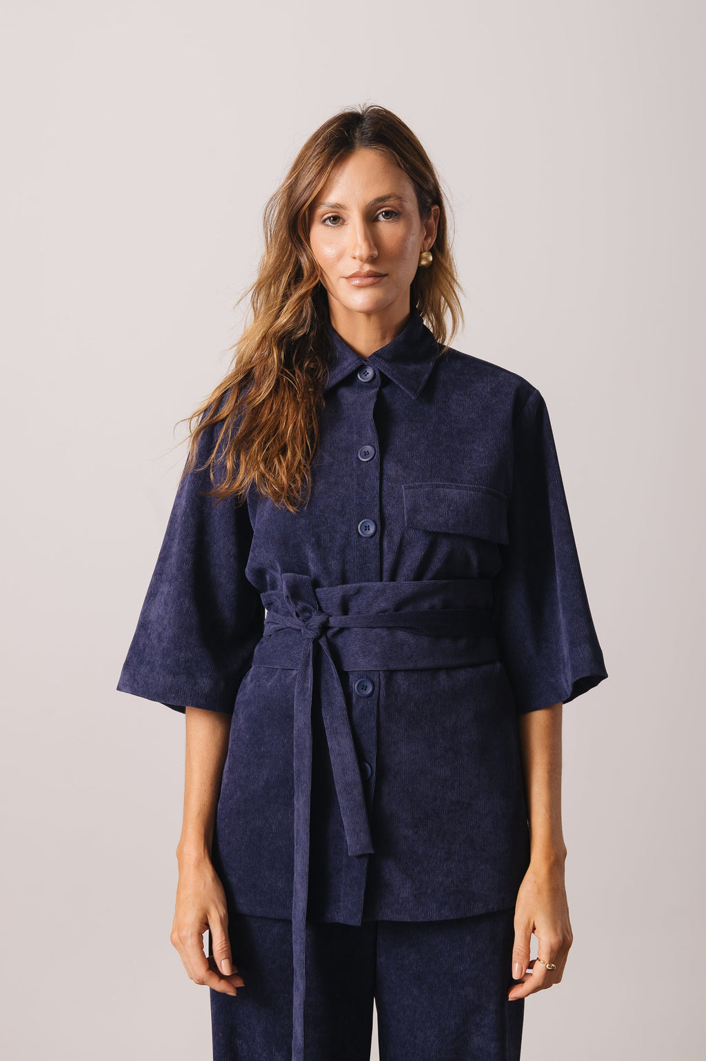 Camisa Veludo Juliana Azul Marinho Ällie