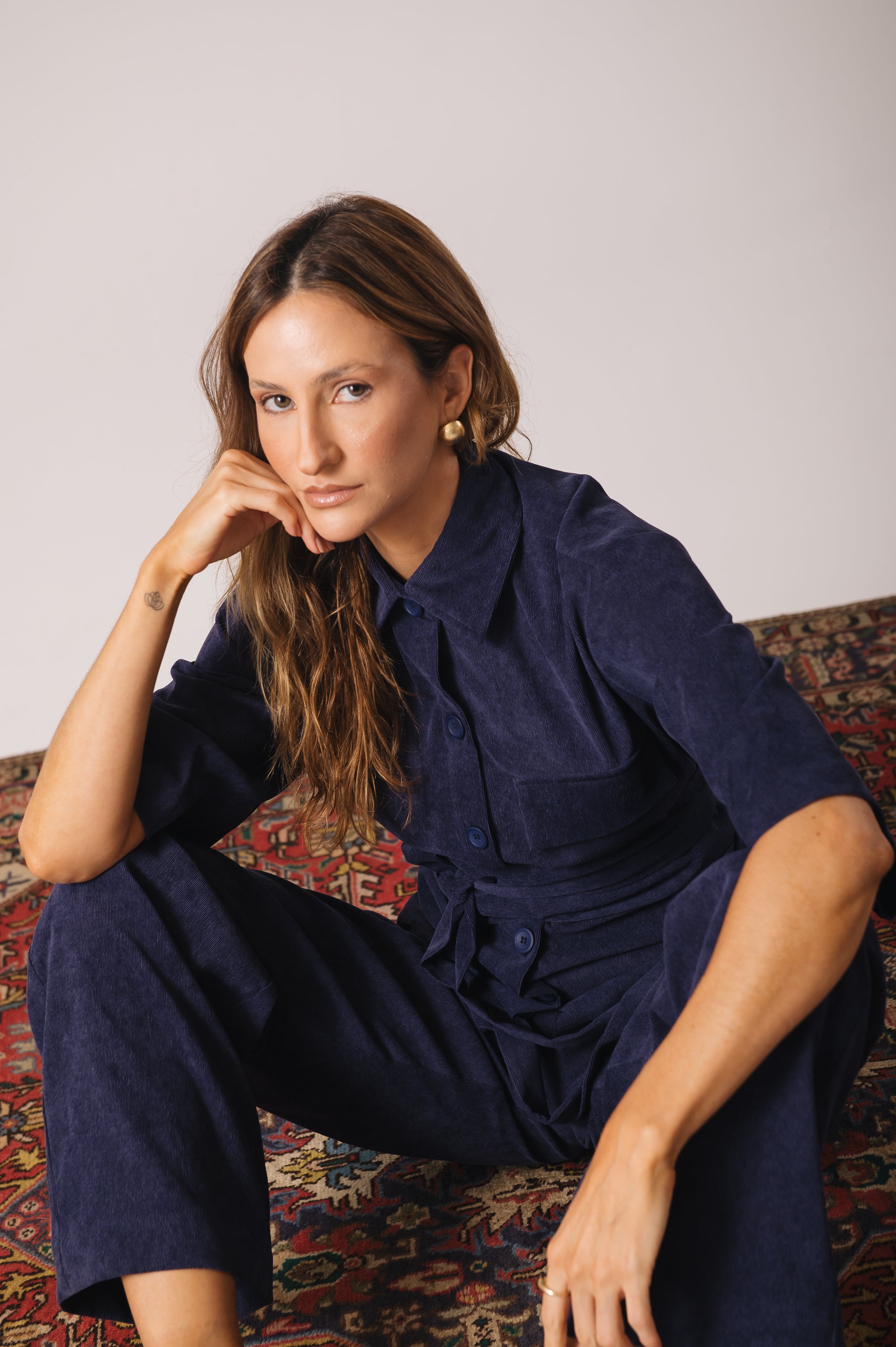 Camisa Veludo Juliana Azul Marinho Ällie