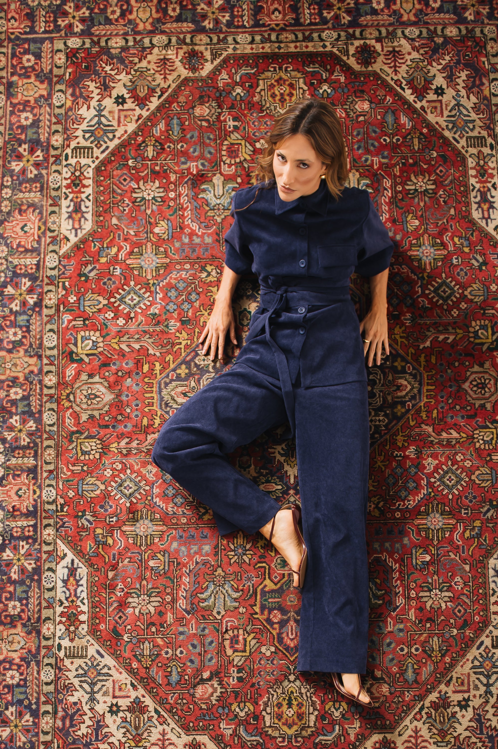 Calça Pantalona Veludo Adélia Azul Marinho Ällie