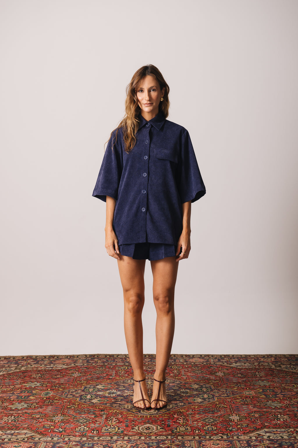Camisa Veludo Juliana Azul Marinho Ällie