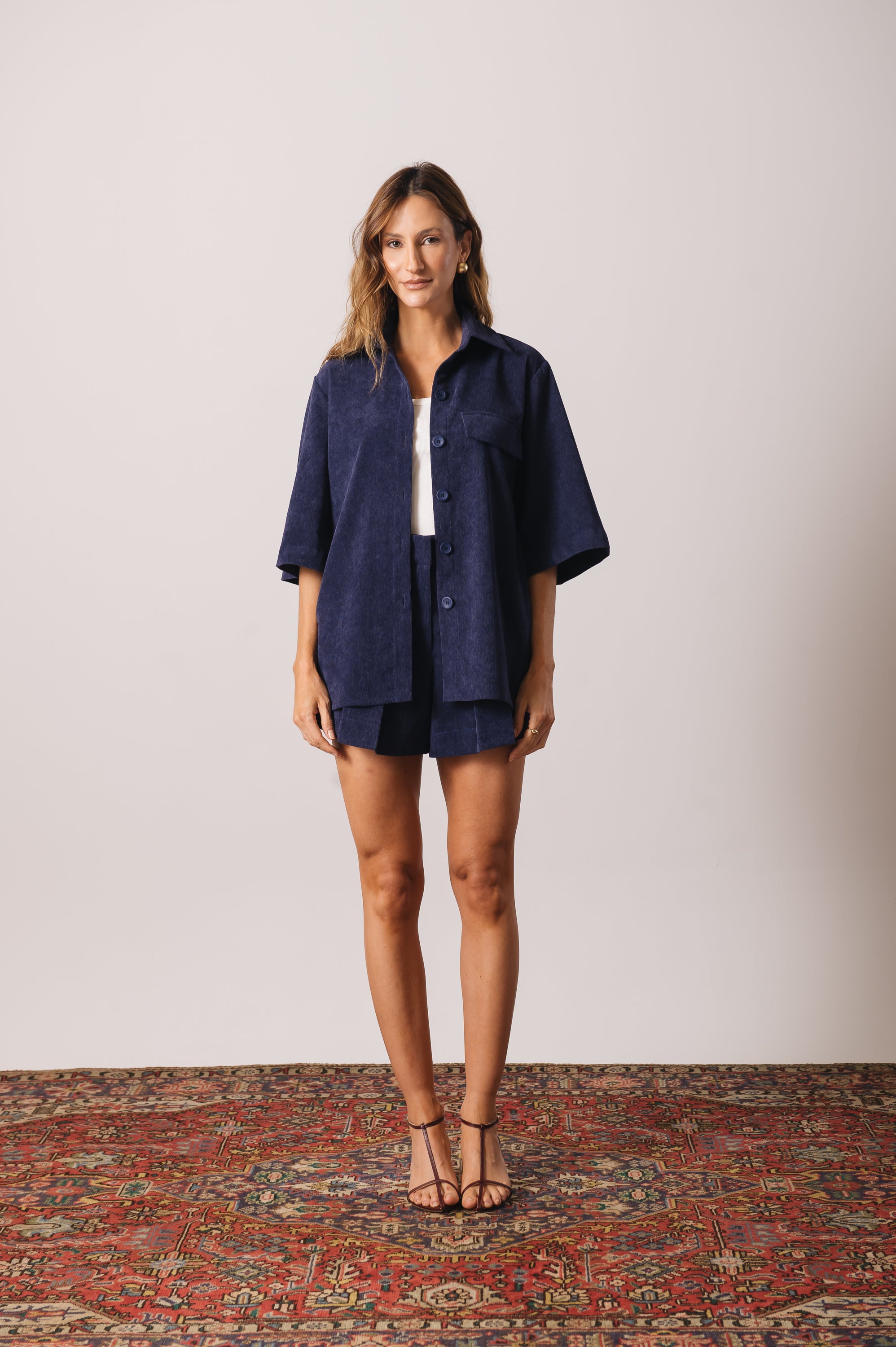 Camisa Veludo Juliana Azul Marinho Ällie