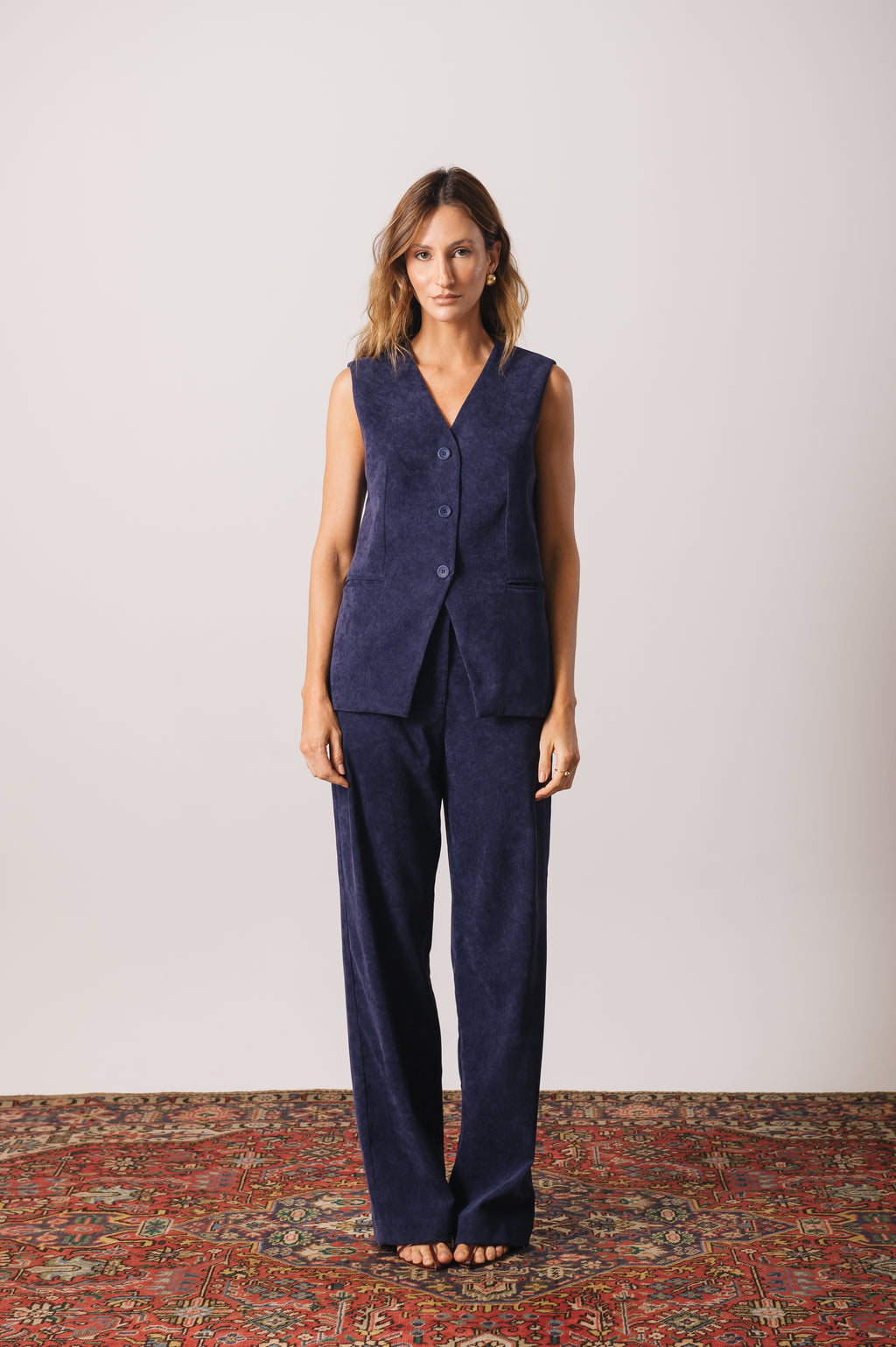 Calça Pantalona Veludo Adélia Azul Marinho Ällie