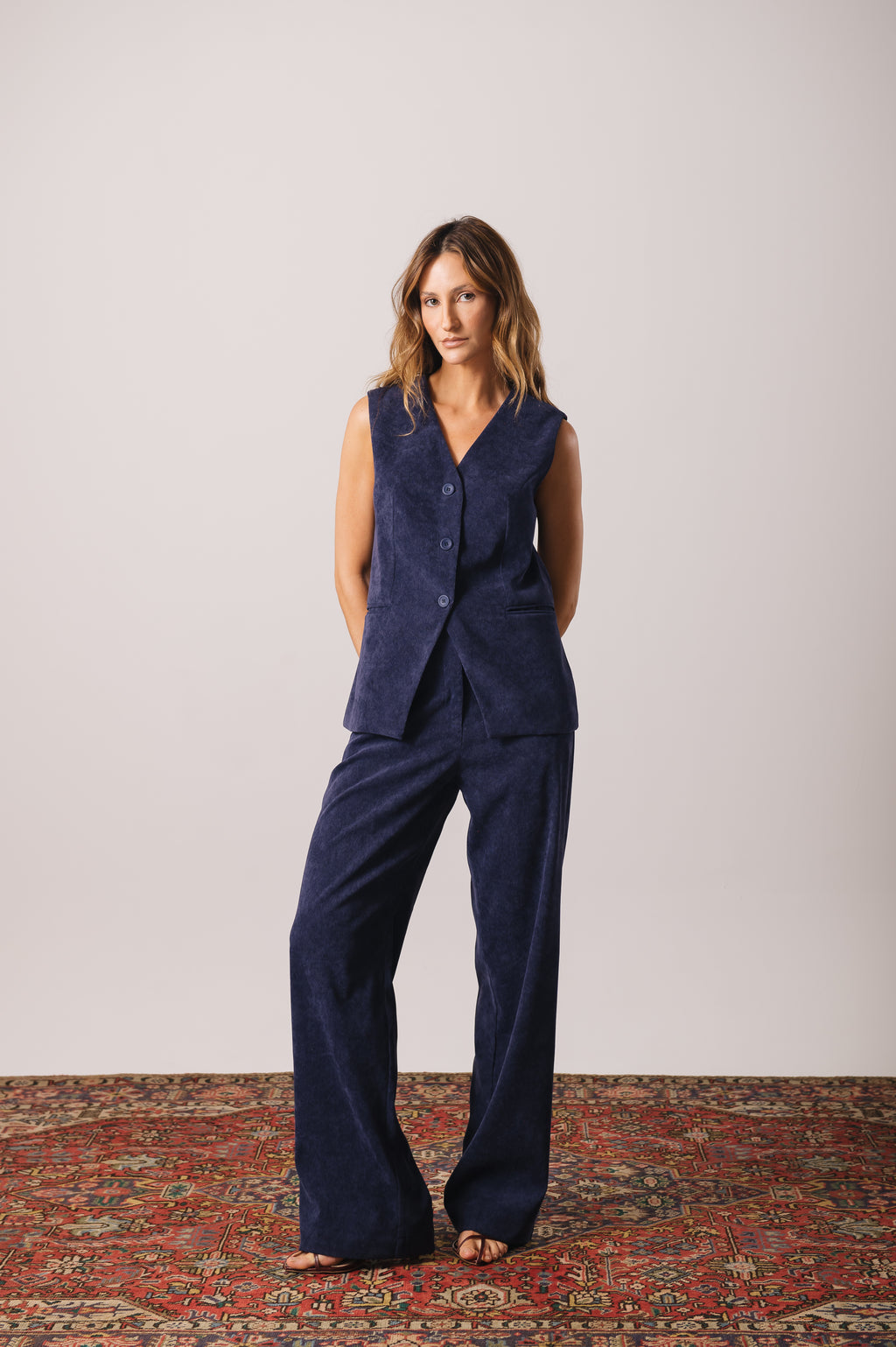 Calça Pantalona Veludo Adélia Azul Marinho Ällie