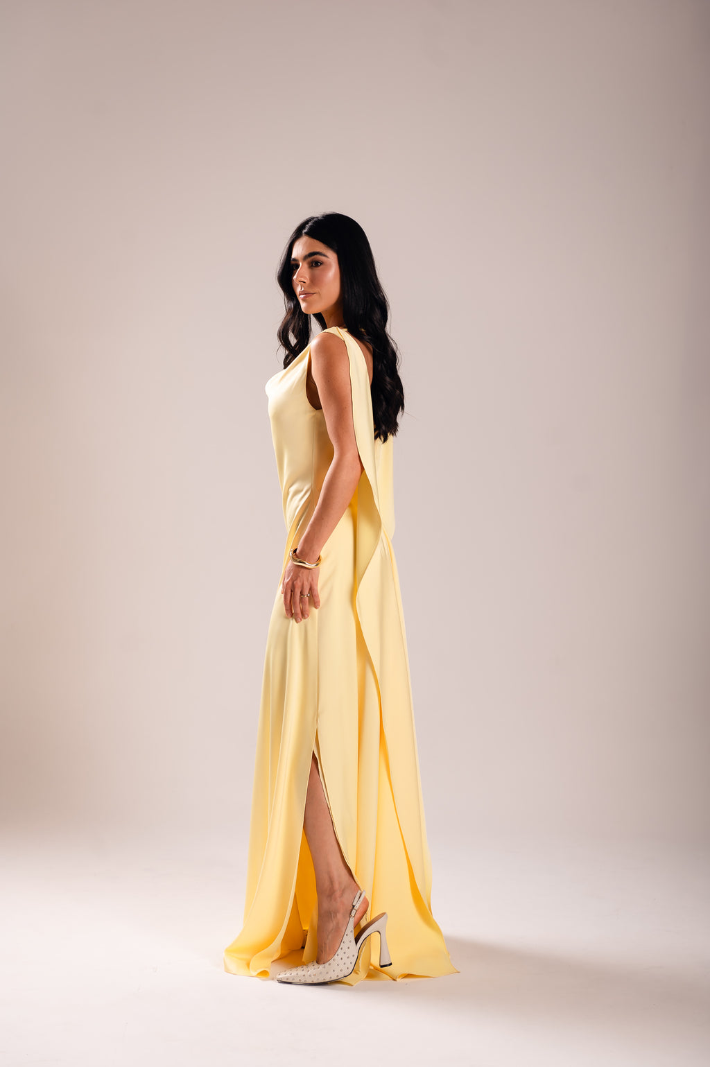 Vestido Longo Alfaiataria Gabrielle Amarelo Manteiga Saphir