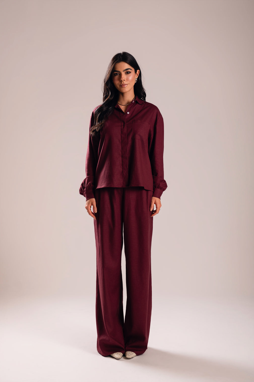 Calça Pantalona Linho Olívia Uva Saphir