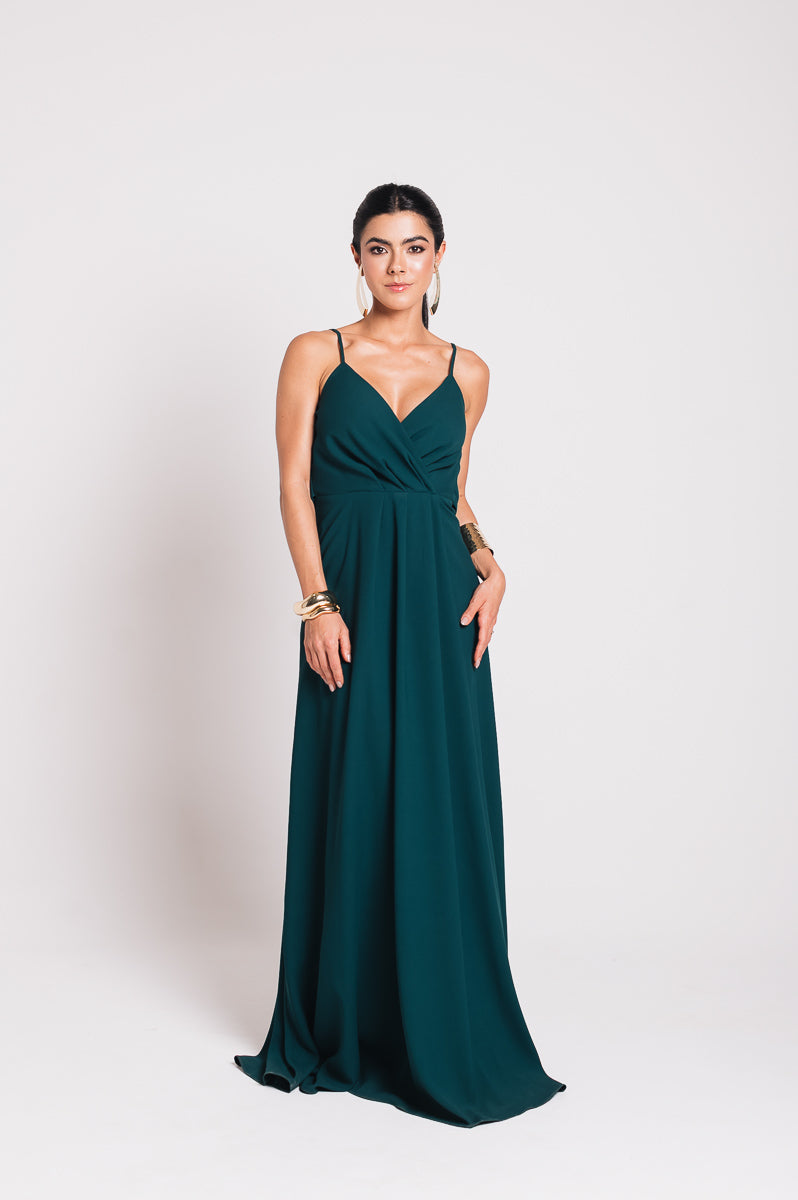 Vestido Longo Decote Costas Regina Verde Botanik Saphir
