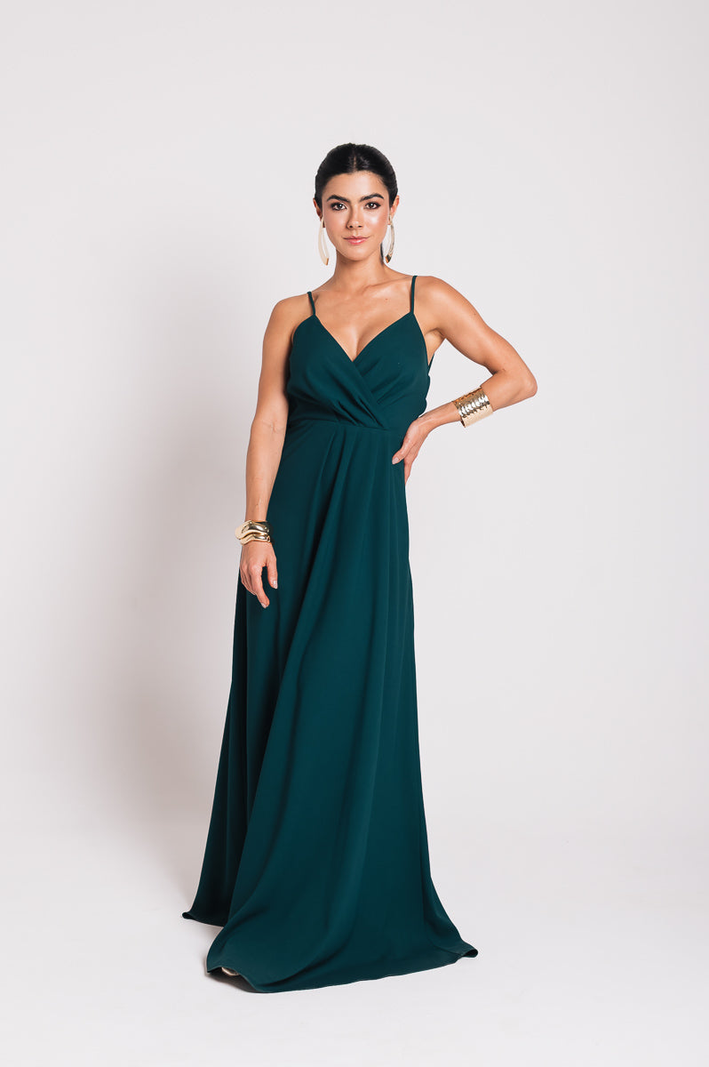 Vestido Longo Decote Costas Regina Verde Botanik Saphir