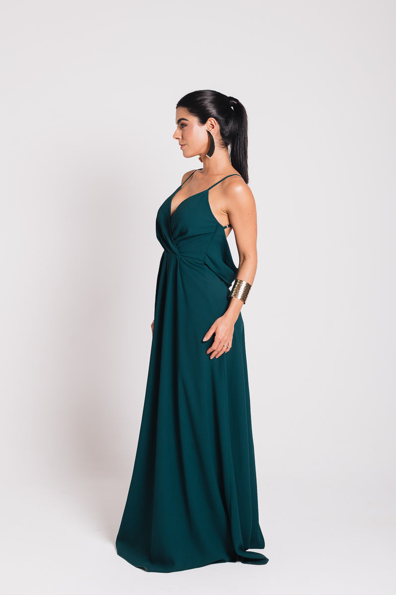 Vestido Longo Decote Costas Regina Verde Botanik Saphir