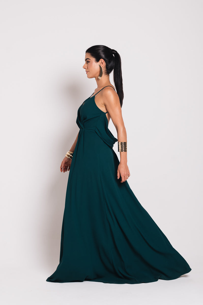 Vestido Longo Decote Costas Regina Verde Botanik Saphir