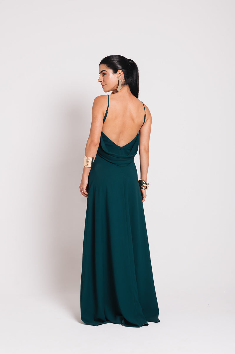 Vestido Longo Decote Costas Regina Verde Botanik Saphir