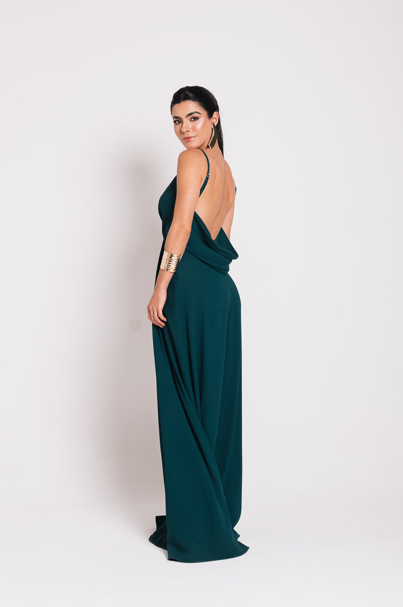 Vestido Longo Decote Costas Regina Verde Botanik Saphir