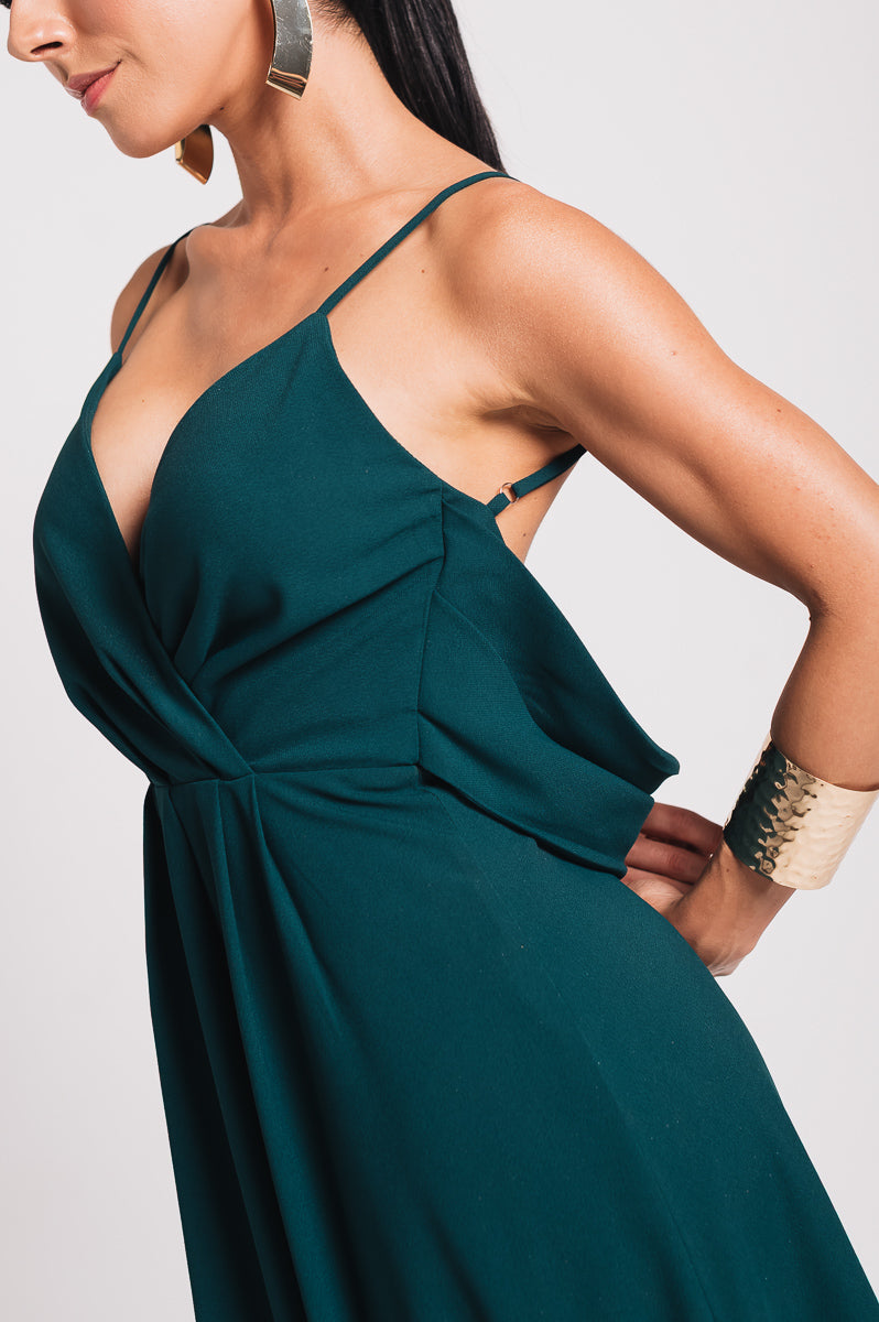 Vestido Longo Decote Costas Regina Verde Botanik Saphir