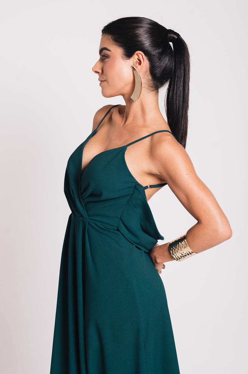 Vestido Longo Decote Costas Regina Verde Botanik Saphir